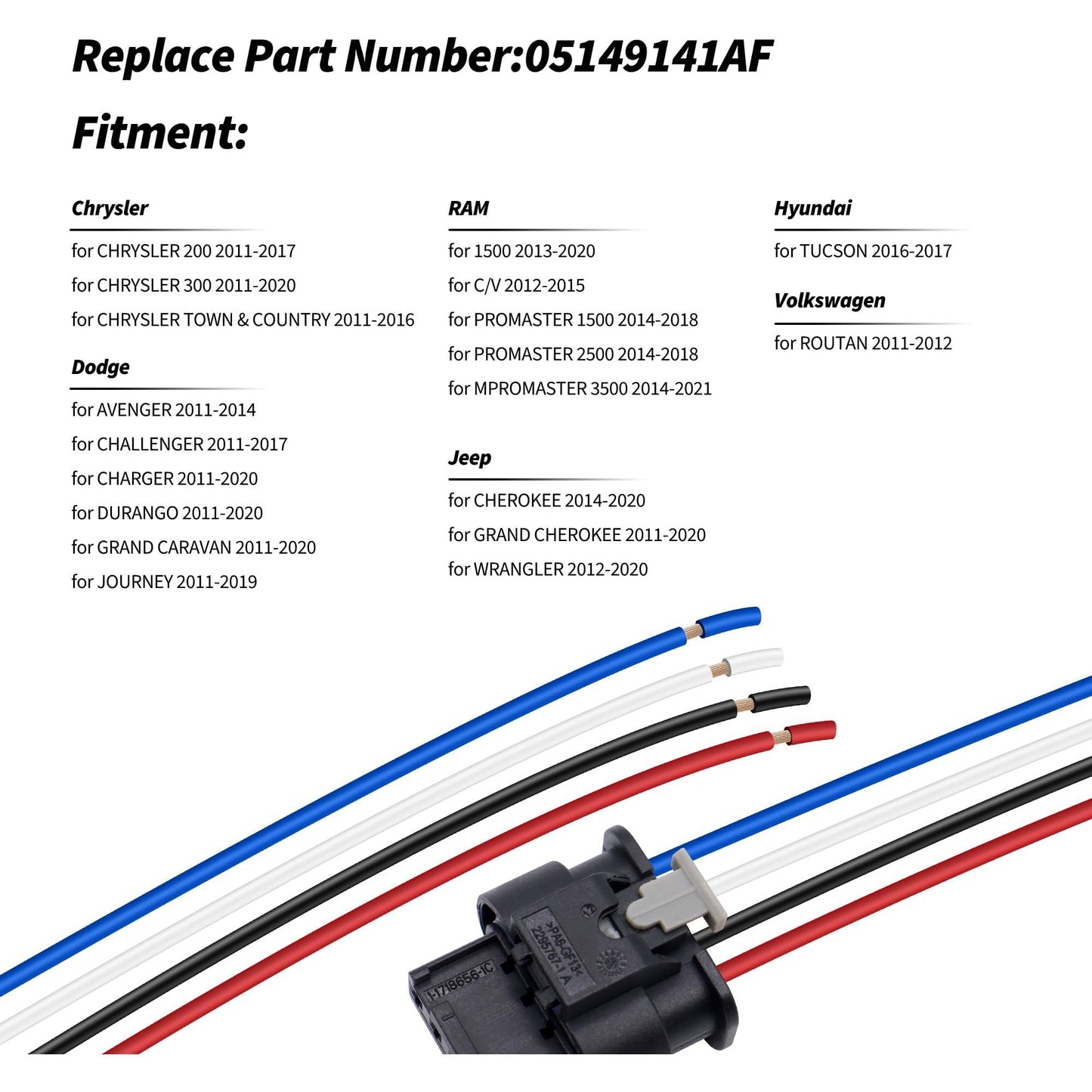 HiSport 05149141AF Camshaft Position Sensor Connector Compatible with Dodge Avenger 2011-2014, RAM 1500 2013-2020, Chrysler 200 2011-2017, Jeep Cherokee 2014-2020, Hyundai Tucson 2016-2017,Volkswagen