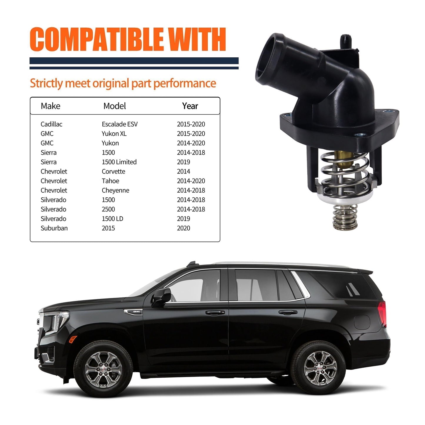 Hisport Engine Coolant Thermostat Housing Assembly - Compatible with Cadillac Escalade Chevy GMC Cadillac Vehicles - Silverado 1500, Suburban Tahoe Sierra 1500 Yukon XL Water Outlet Replace 12674639