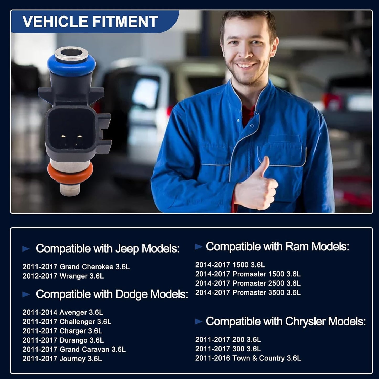 HiSport 4 Holes Fuel Injectors 0280158233 Replacement for Dodge Chrysler 200 300 2011-2019, Challenger Charger Durango,Replacement for Jeep Grand Cherokee Wrangler, Ram 1500 2500 3500 3.6L