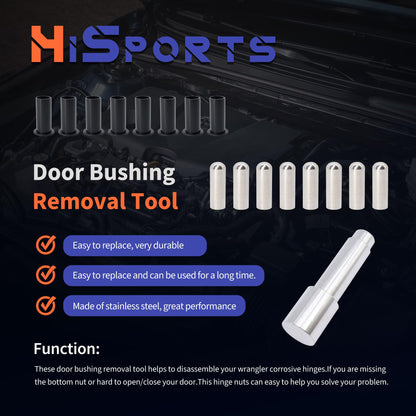 HiSport Door Bushing Removal Tool Hinge Liners Door Pin Guides - Compatible with Jeep Wrangler JK JKU JL JLU Gladiator JT 2007-2020