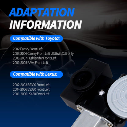 HiSport Front Left Side Power Window Lift Motor Compatible with Toyota Camry 2002-2006 Highlander 2001-2007 RAV4 2001-2005 Compatible with Lexus ES300 ES330 LS430,Replace 8572033140 8572033130