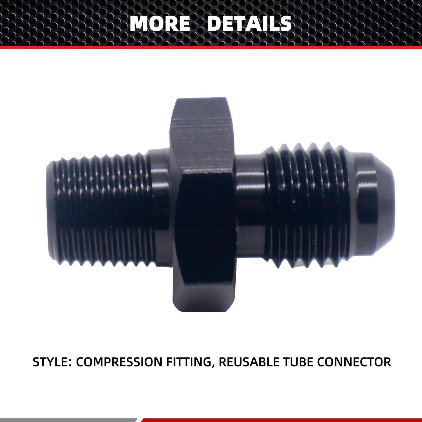 HiSport 4AN to 1/8 NPT Male Hose Fitting Adapter, Universal Aluminum Flare Male 4AN to 1/8'' NPT Union Fuel Oil Line Pipe Connector Black Anodized