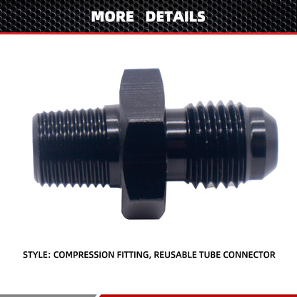 HiSport 4AN to 1/8 NPT Male Hose Fitting Adapter, Universal Aluminum Flare Male 4AN to 1/8'' NPT Union Fuel Oil Line Pipe Connector Black Anodized