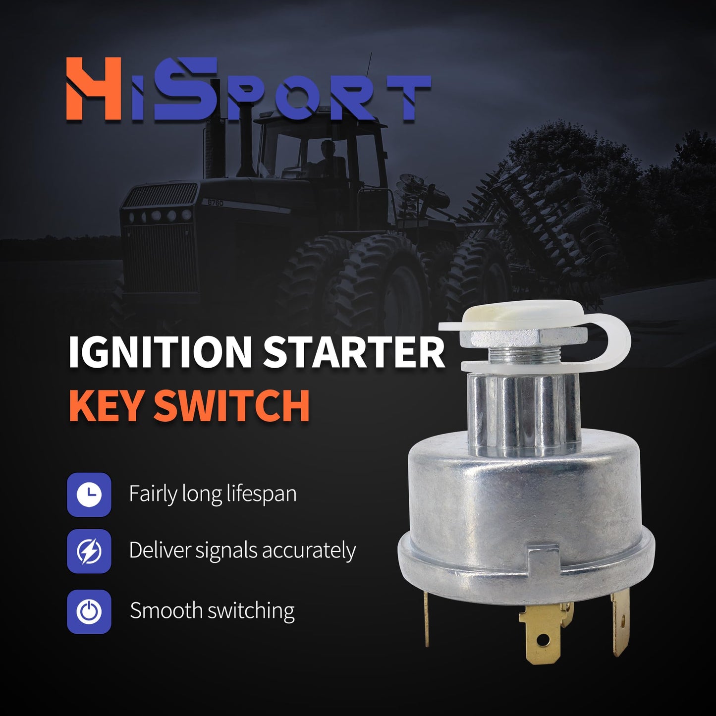 HiSport Ignition Switch W/2 Keys Compatible with Massey Ferguson Tractor 230 231 240 250 253 261 263 JCB 35670 Lucas David Brown 1190 1194 1210 Case 238 248 Starter Part with Cap Replace 3107556R92