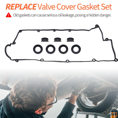 HiSport Valve Cover Gasket Set VS50583R - Compatible with Hyundai Elantra 2003-2012 Tucson 2005-2009 Tiburon 2003-2008 Kia Soul 2010-2011 Sportage 2005-2010 Spectra 2004-2009 Spectra5 2005-2009 2.0L