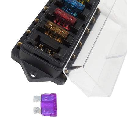 HiSport Fuse Block 6 Way Blade Fuse Box 12V 24V Waterproof Fuse Holder with Negative Bus ATC/ATO Suitable for Marine Yacht RV Car Trailer Truck