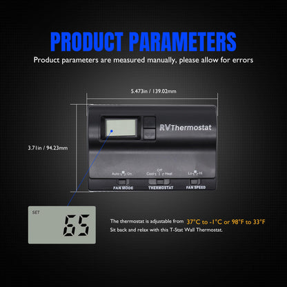 HiSport Motorhome 83303862 Upgrade T-Stat Wall Digital Thermostat Replacement for Coleman Mach 8330-336 337 338 339 368 386 Digital Thermostat Heat/Cool Air Conditioner Digital
