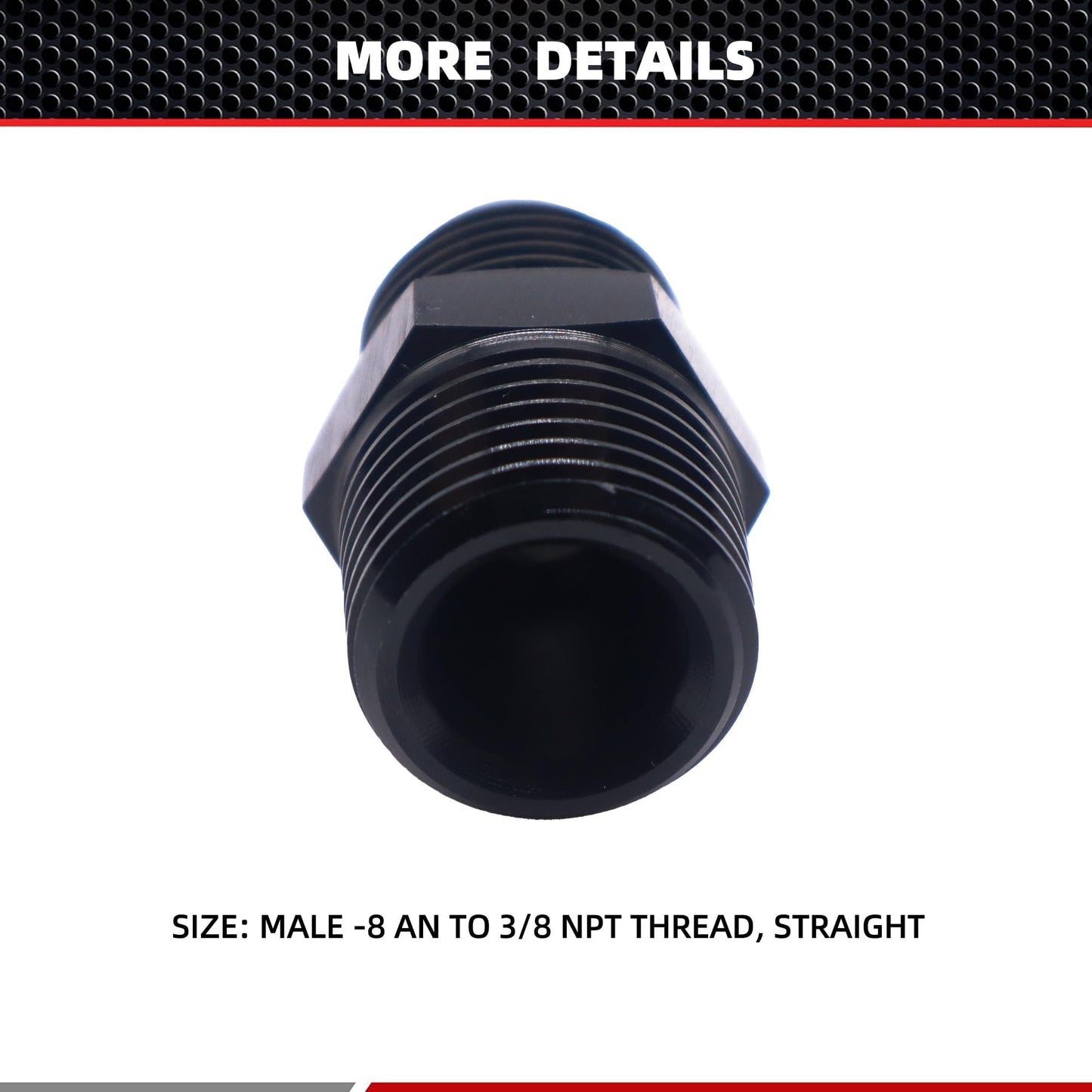 HiSport 8AN to 3/8 NPT Male Hose Fitting Adapter, Universal Aluminum Flare Male 8AN to 3/8'' NPT Union Fuel Oil Line Pipe Connector Black Anodized