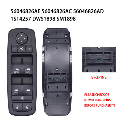 HiSport 56046826AE Power Master Window Switch Front Left Driver Side - Compatible with Chrysler 300 2012 Dodge Journey 2011 2012-8 PINS + 3 PINS