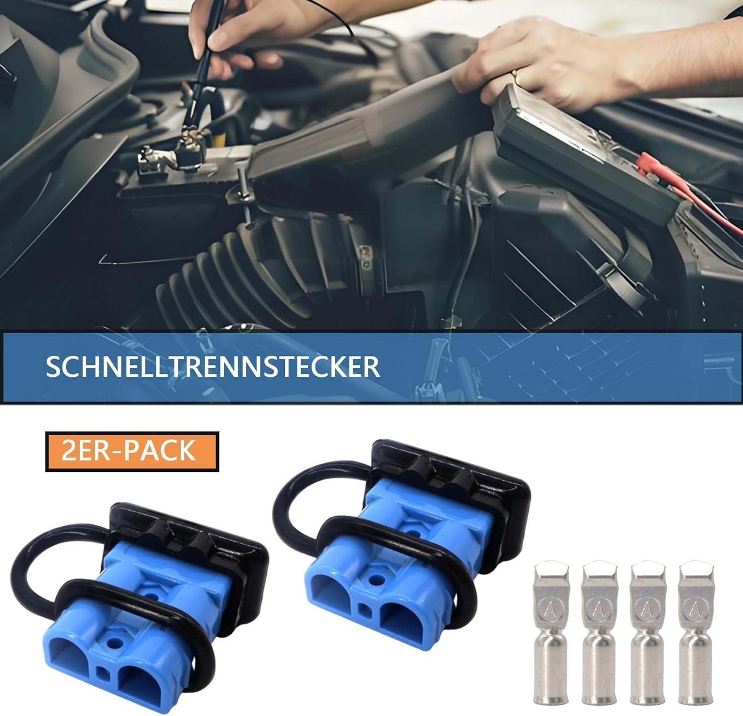 HISports Batteriestecker 50A, Batterie Anschluss-Schnellverbindungsstecker mit Staubschutzkappe für Klimaanlage, Wohnmobil, Wohnwagen, Boot, 2 Stück Blau