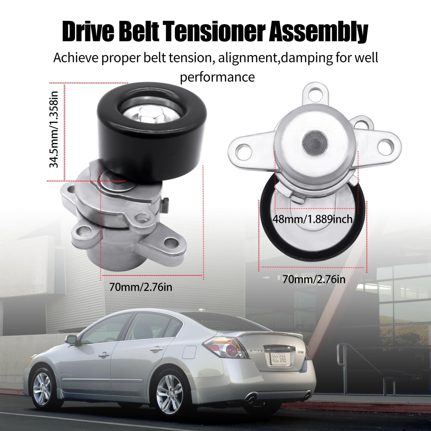 HiSport 39155 Belt Tensioner with Pulley Compatible with Nissan Altima 2007 2008 2009 2010 2011 2012, Maxima 2009-2014, Murano 2009-2014, Quest 2011-2013