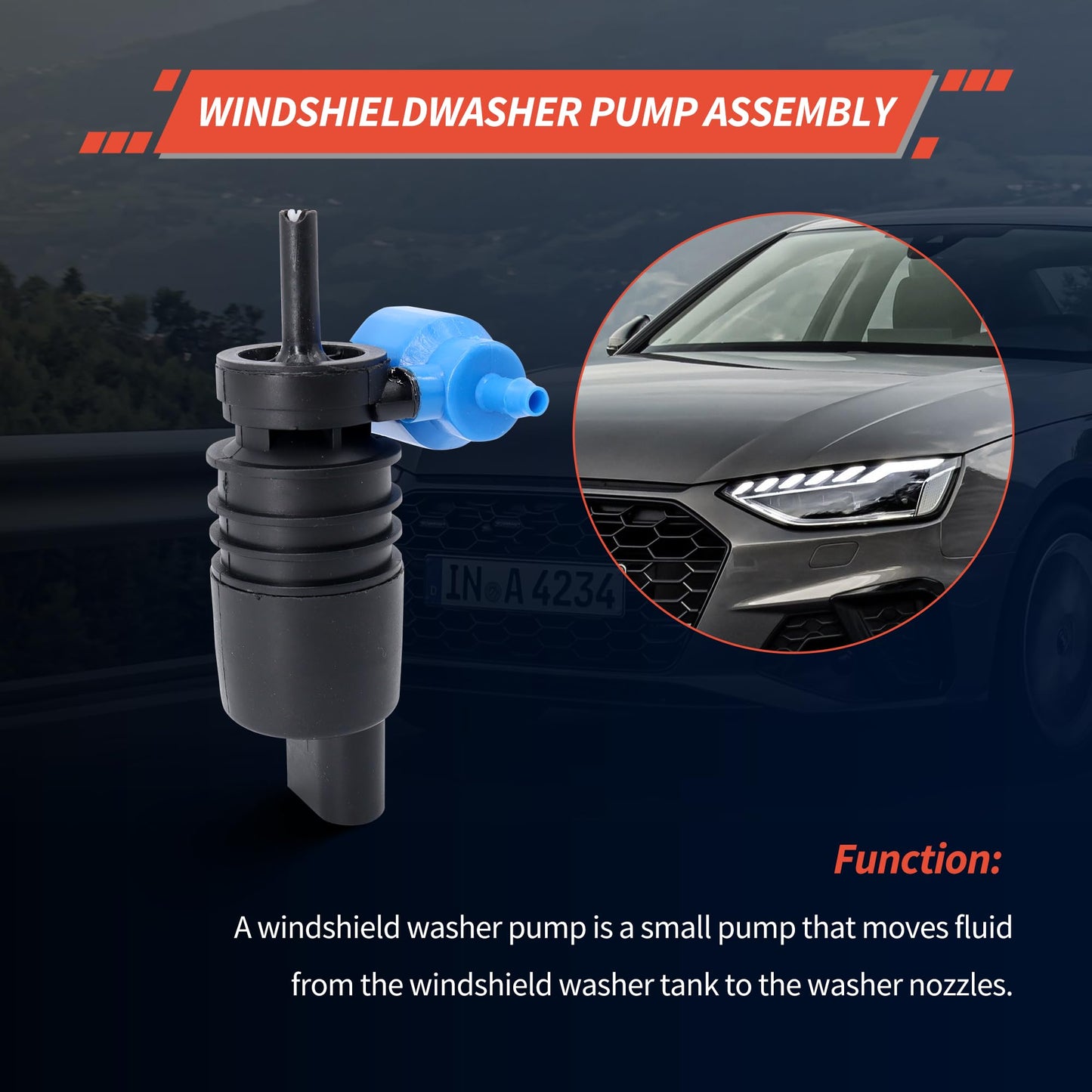 HiSport 8260A059 Windshield Wiper Pump - Compatible with Audi BMW Buick Chevrolet Chrysler Dodge Ford Jeep Mazda Mercedes-Benz Mini Mitsubishi Porsche Smart Volkswagen 2000-2023