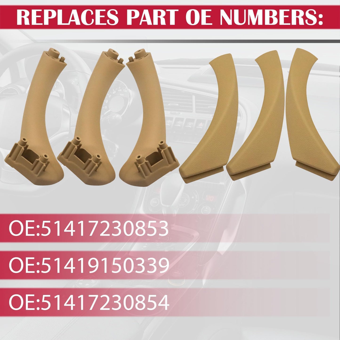 HiSport Inner Outer Door Panel Pull Handle Outer Trim Cover - Compatible with BMW E90 E91 E92 E93 3 Series 325i 328i 335i 330i Replace 51417230854