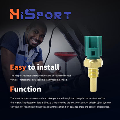 HiSport Engine Coolant Temperature Sensor - Compatible with Chevy Ford GEO GMC Jaguar Kia Lexus Lincoln Mazda Pontiac Suzuki Toyota Replace 19022018