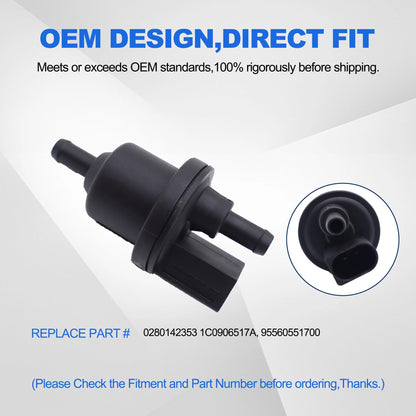 HiSport Canister Purge Valve 0280142353 - Compatible with Audi A4 A6 A8 Allroad2 S4 Tt Porsche Cayenne Volkswagen Beetle Eurovan Golf Jetta Passat Phaeton Touareg 1999-2011 - Replaces 1c0906517a