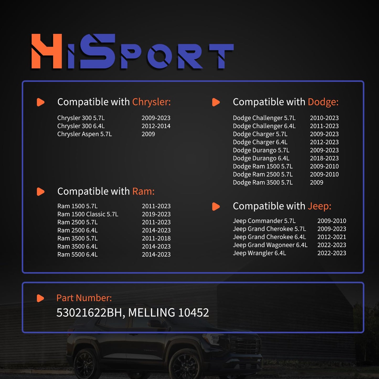 HiSport High Pressure Oil Pump 10452 53021622BH Replacement For Jeep Dodge Chrysler 300 Aspen Charger Durango Challenger Ram 1500 2500 3500 4500 5500 Cherokee Commander 5.7L 6.4L