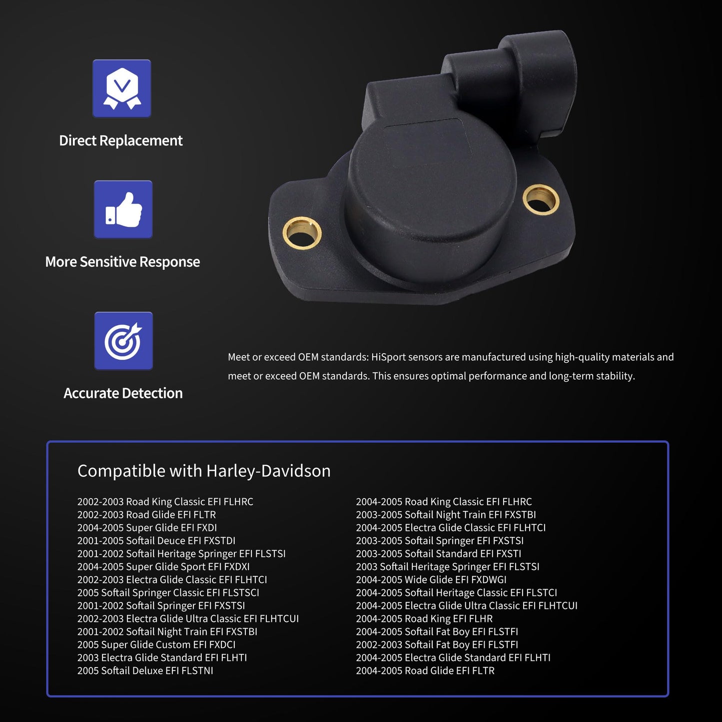 HiSport MC1414 Throttle Position Sensor TPS Compatible with Harley-Davidson 2001-2005 Softail Deuce EFI FXSTDI Replace 7701204055