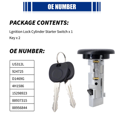 HiSport US-312L D1469G Ignition Switch Ignition Lock Cylinder Switch with Keys Comaptible with Chevy GMC Hummer Pontiac Yukon H2 Sierra Avalanche Blazer S10 Pickup Sonora Suburban Tahoe Pontiac Aztek