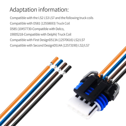 HiSport Set 8 Ignition Coil Connector Wiring Pigtail Harness Compatible with GM LS2 LS7 D581 D585 LS2 LS7 LQ4 5.3 6.0 8.1 Truck