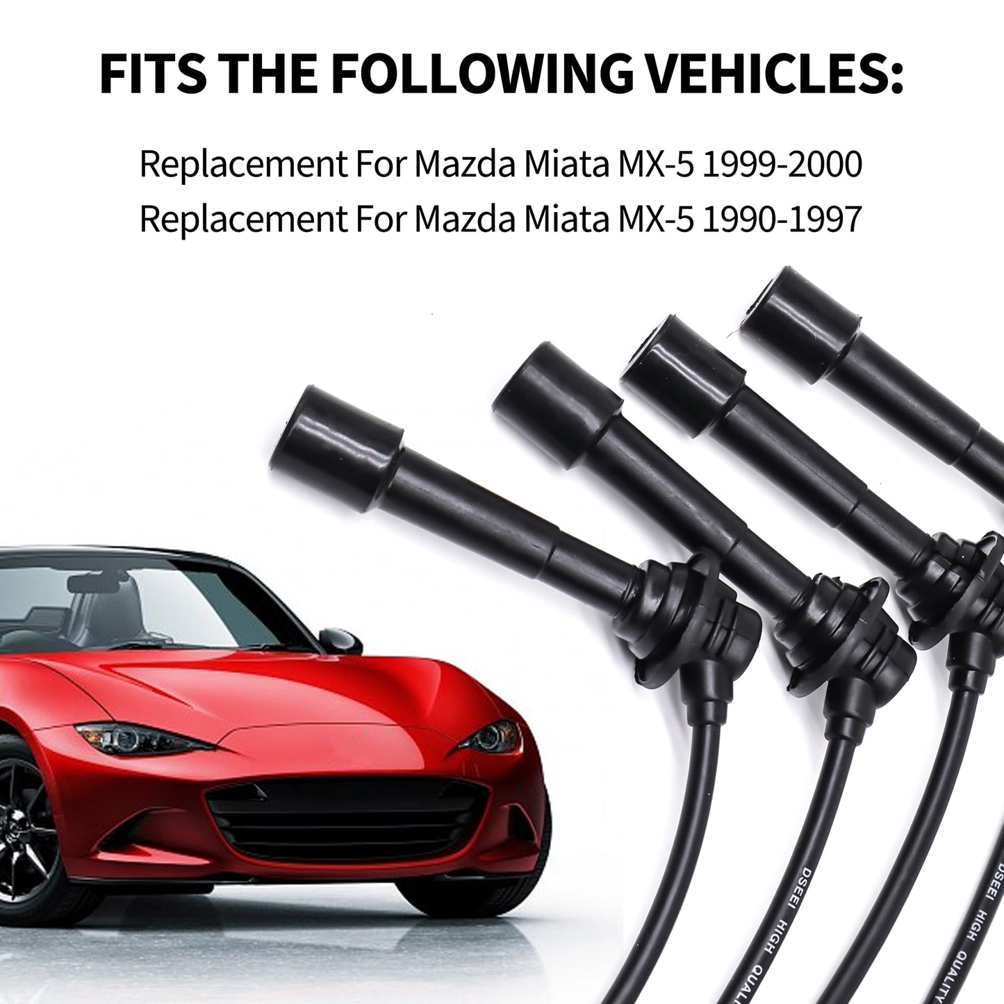 HiSport B61P18140A Spark Plug Wire Set of 4- Compatible with Mazda MX-5 1.6L 1.8L Engines 90-00 10.2mm etc Improved Strength Heat Resistance - Replace B61P18140B B61P18140C BPE818140A