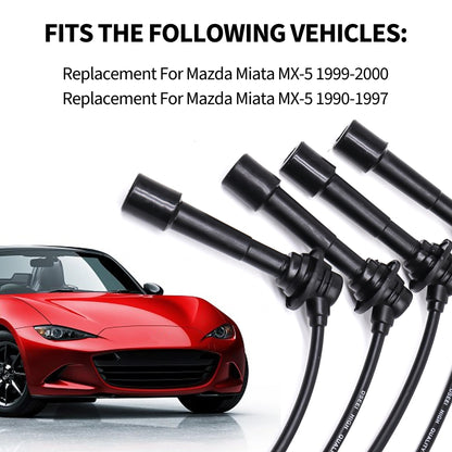 HiSport B61P18140A Spark Plug Wire Set of 4- Compatible with Mazda MX-5 1.6L 1.8L Engines 90-00 10.2mm etc Improved Strength Heat Resistance - Replace B61P18140B B61P18140C BPE818140A