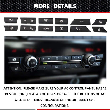 HiSport 61319313923 Set of 12 Air Conditioning A/C Heater Button Key Caps Switch Cover Repair Kit Compatible with BMW 5 Series F07 GT F10 F11, 6 Series F06 F12 F13, 7 Series F01 F02