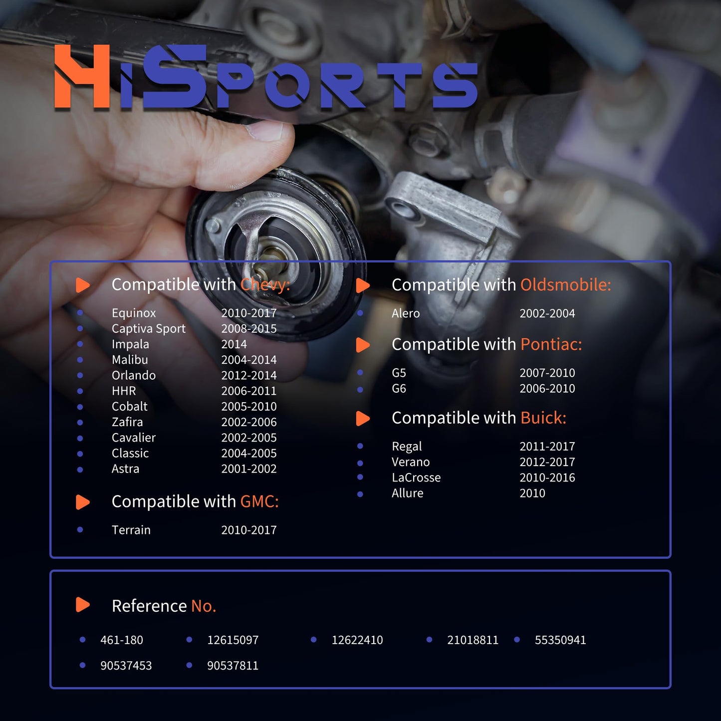 HiSport 461-180 Engine Coolant Thermostat - Compatible with Buick Regal Verano LaCrosse Allure Chevy Equinox Captiva Sport Impala Malibu Orlando HHR Cobalt Zafira Cavalier Classic Astra 2001-2017