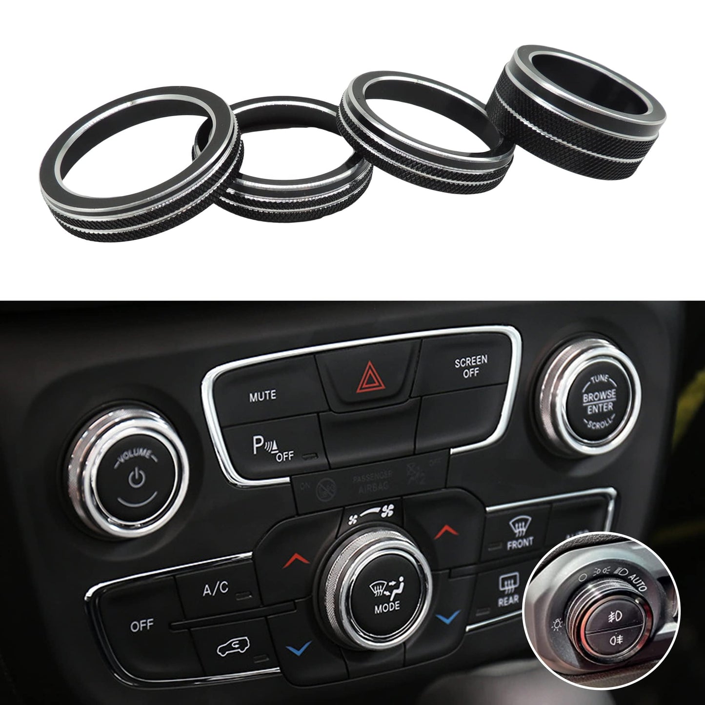 HiSport AC Climate Control Knob Cover Air Conditioner CD Switch Button Knob Compatible with Jeep Wrangler JL JLU Gladiator JT 4Pcs Black