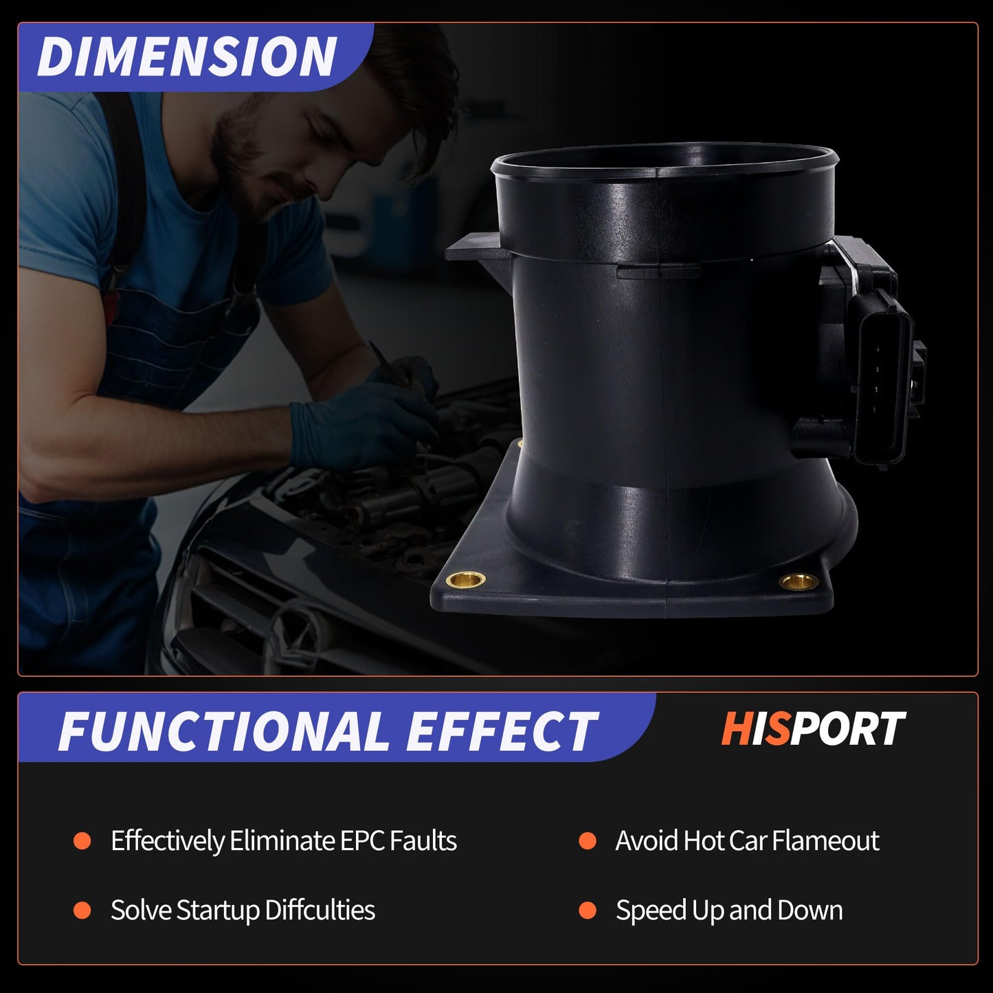 HiSport Mass Air Flow Sensor - Compatible with Ford F-150 F-250 1998-2003 F-350 F-450 F-550 Super Duty 1999-2001 Lincoln Replaces F8DZ-12B579-BA F8DZ12B579BA XL3Z-12B579-BBRM XL3Z12B579BBRM