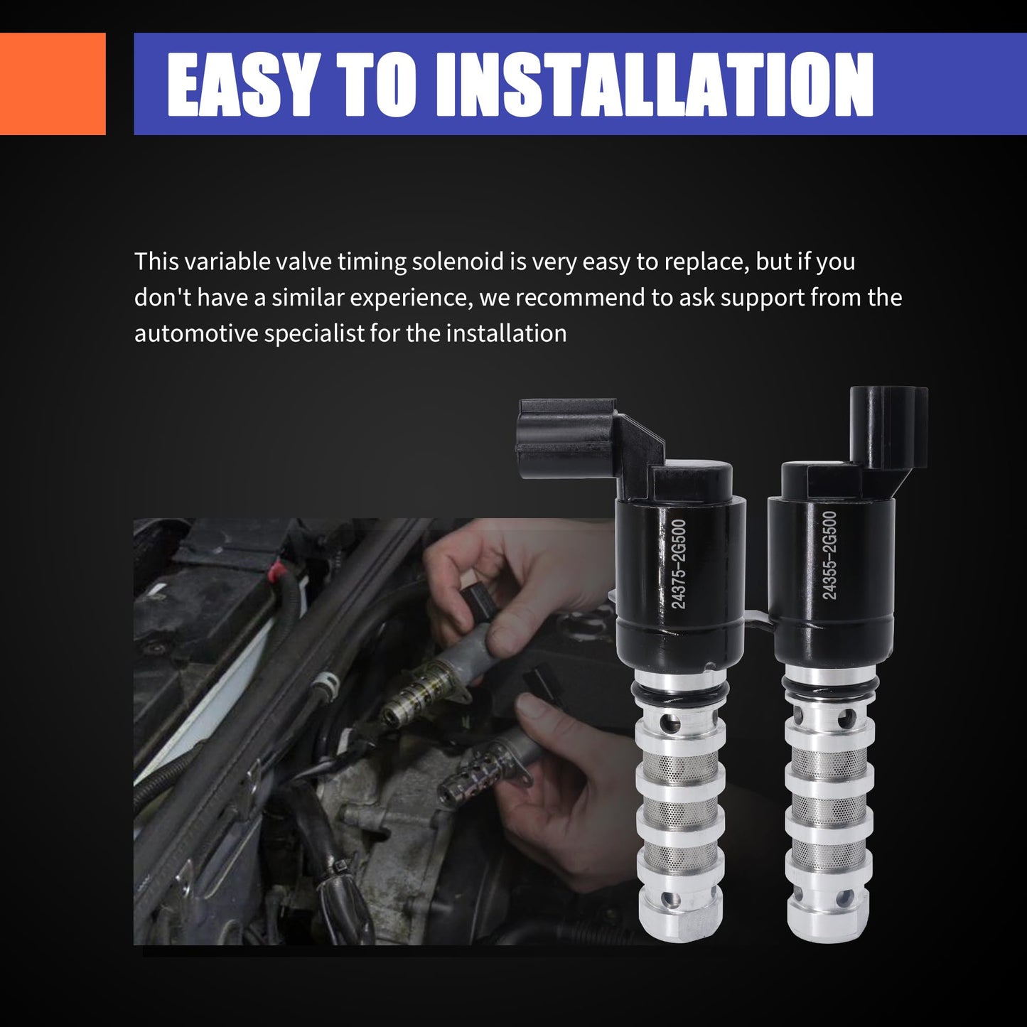 HiSport Engine Variable Valve Timing Solenoid - Inkake & Exhaust Oil Control Valve Compatible with Hyundai Models/Kia Models, Replaces 243752G500 243552G500 2PCS