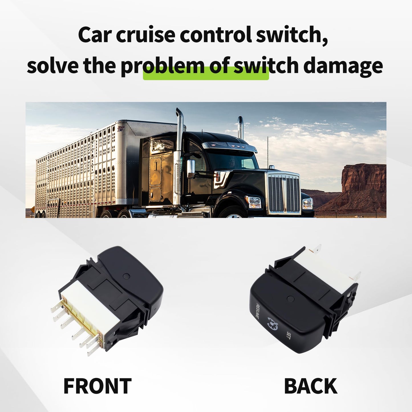 HiSport Cruise Control Rocker Switch P27-1040-15 - Compatible with Kenworth T800 W900 Peterbilt Truck Model - Replace 577.59626