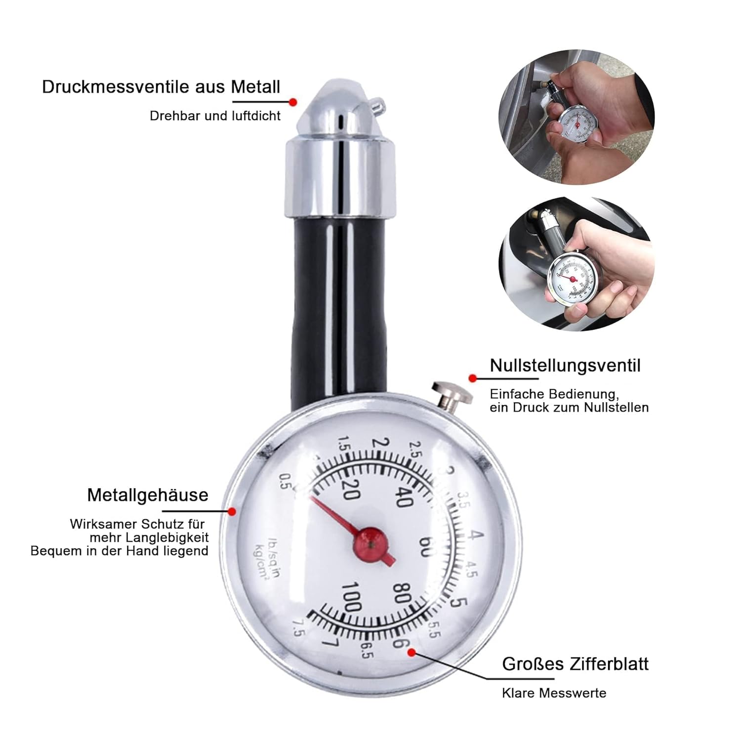 HISports Reifendruckmessgerät, Luftdruckmessgerät mit Aufbewahrungskoffer, Manometer, 0–100 psi, Auto-Reifendruckmessgerät Kompatibel mit Autos, LKWs, Fahrräder, Motorräder