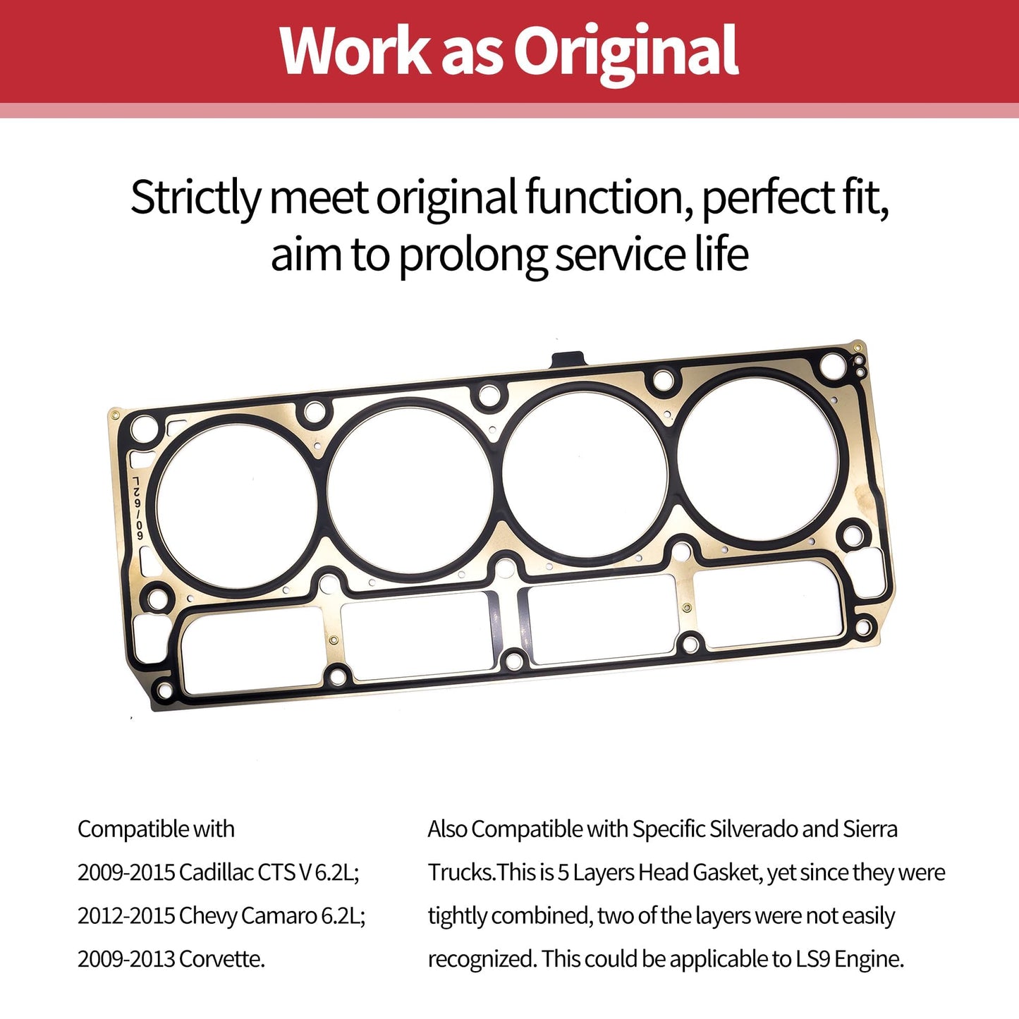 HiSport MLS Cylinder Head Gaskets - Compatible with Cadillac Escalade Chevrolet Corvette Express LCF Silverado GMC Savana Hummer Pontiac 5-Layer Steel Engine Cylinder Gasket Replace 12610046 12622033