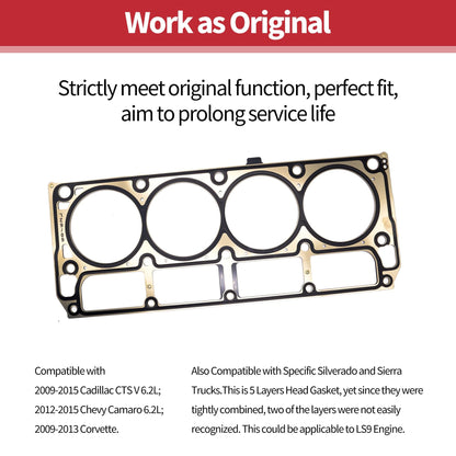HiSport MLS Cylinder Head Gaskets - Compatible with Cadillac Escalade Chevrolet Corvette Express LCF Silverado GMC Savana Hummer Pontiac 5-Layer Steel Engine Cylinder Gasket Replace 12610046 12622033