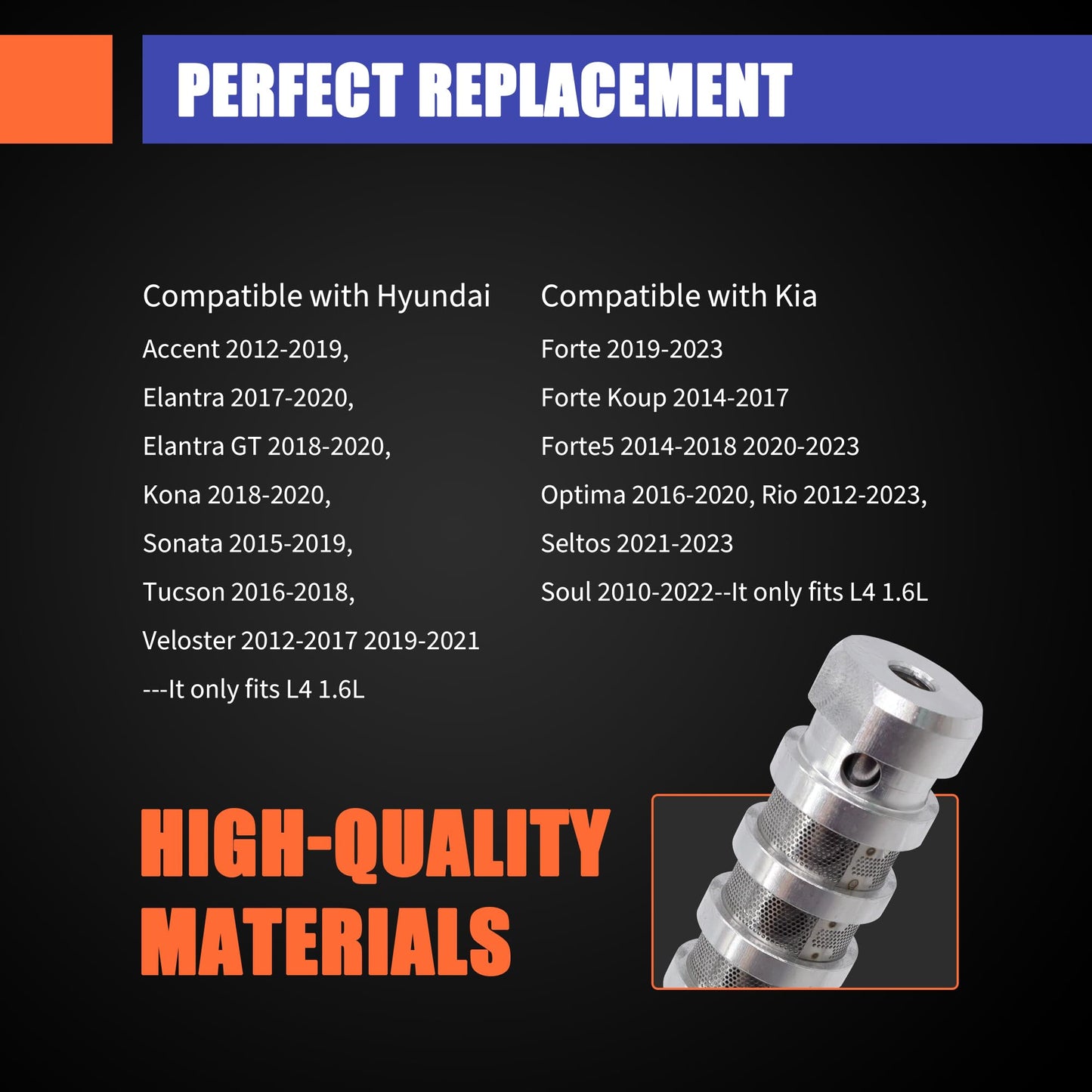 HiSport 918-024 Intake & Exhaust Engine Variable Valve Timing VVT Solenoid Compatible with Hyundai & Kia L4 1.6L - Elantra, Accent, Kona, Sonata, Tucson, Forte, Optima, Rio, Seltos, Soul