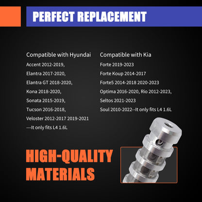 HiSport 918-024 Intake & Exhaust Engine Variable Valve Timing VVT Solenoid Compatible with Hyundai & Kia L4 1.6L - Elantra, Accent, Kona, Sonata, Tucson, Forte, Optima, Rio, Seltos, Soul