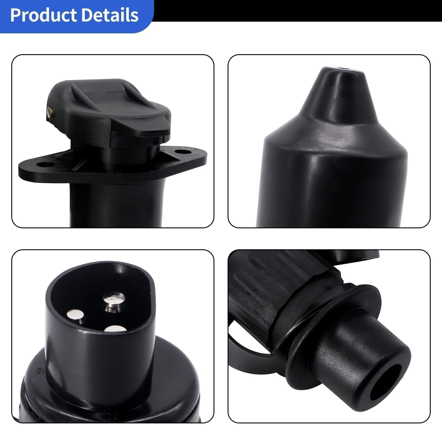 HiSport 12V Trailer Adapter - Black Plastic Trailer Connector 3 Pin Weatherproof Trailer Plug Wiring Connector Adapter Socket