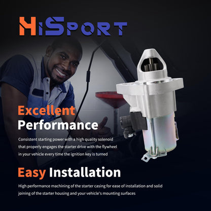 HiSport Starter Motor 19264N Compatible with Acura ILX 2.0L 2013-2015, Replacement for Honda Civic 1.8L 2012-2015, HR-V 1.8L 2016-2022, 31200R1AA12, 31200R1AA01, 31200R0A004