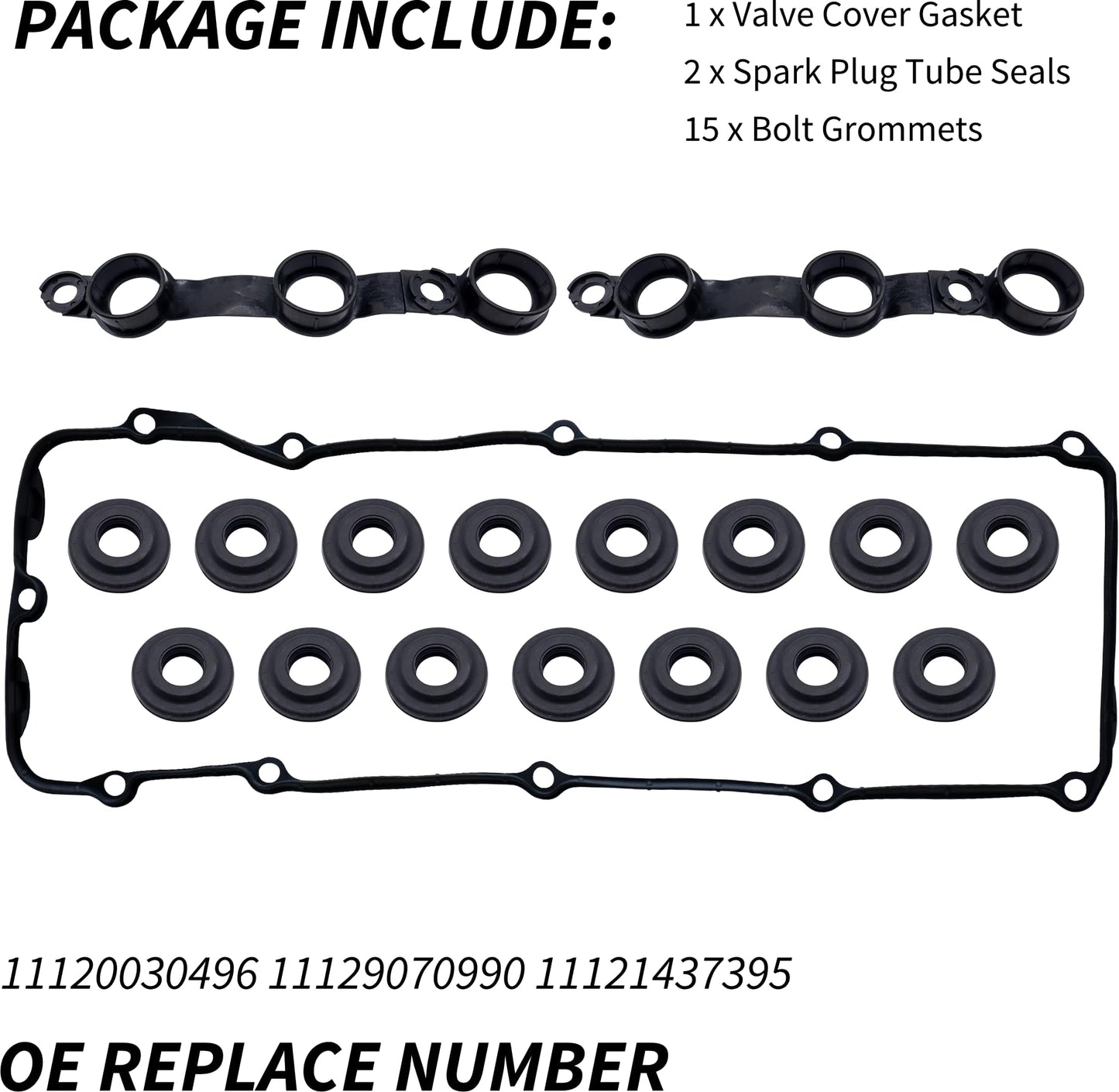 HiSport Engine Head Valve Cover Gasket Set with 15 Grommet Seals 11120030496 Compatible with BMW 330Ci E46 E39 E60 M54 E53 E83 X3 X5 Z3 Z4 L6 325Ci 325i 325xi 330Ci 330i 330xi 525i 530i