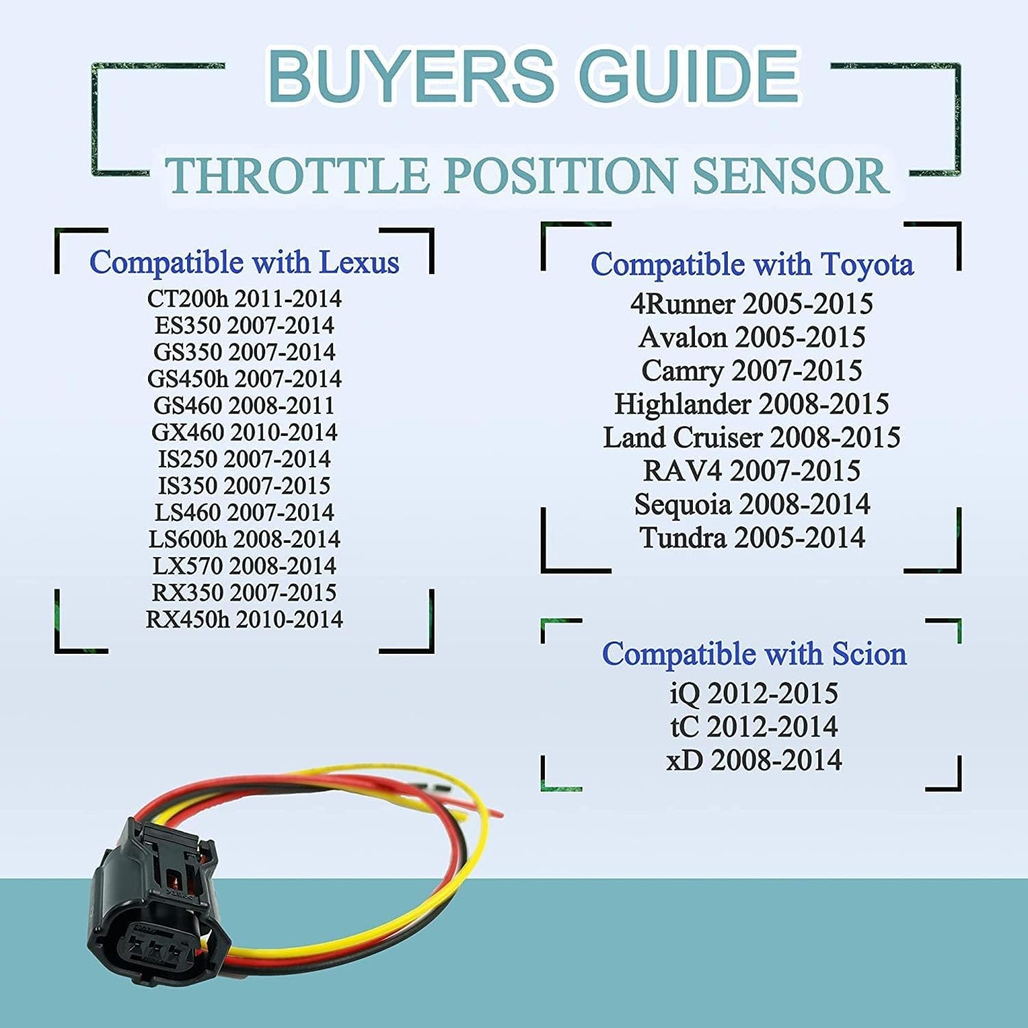 HiSport 2PCS Camshaft Position Sensor CPS Connector Pigtail Plug Wire Wiring Harness Compatible with Lexus, Toyota, Scion Replacement for OEM 6189-1129 90919-05060 46393JF, SU7792