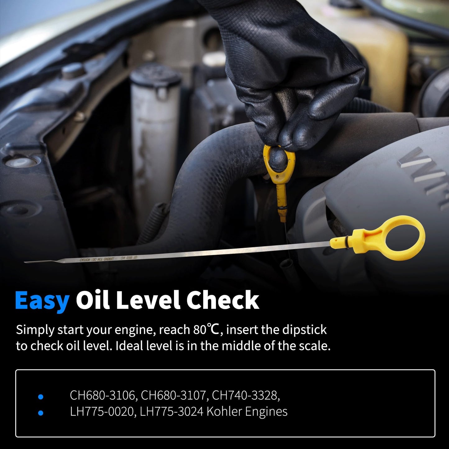 HiSport 24-038-10-S Engine Oil Dipstick Compatible with Kohler CH18-62587,CH18-62592,CH18-62593;CH18GS-62602,CH18GS-62608,CH18GS-62628,CH18GS-62629;CH20-64567,CH20-64594,CH20-6459;CH640,CH730,CH740