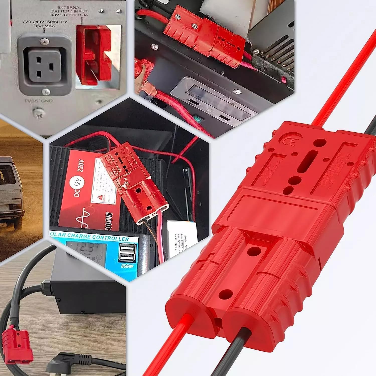 HISports 6X 50A Batterie Schnellanschluss ，3X 50A Griff Netzanschluss ，6 Staubschutzdeckel, ideal für Windenanhänger (6 AWG, rot)