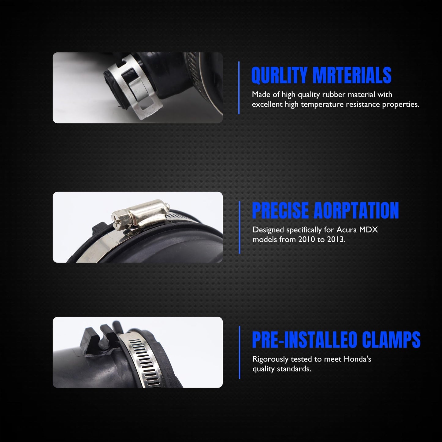 HiSport 17228-5J6-A10 Engine Air Intake Hose Compatible with Acura Mdx 2016;Honda Odyssey 2018 2019 2020 2021 2022 2023 2024,Passport 2019 2020 2021 2022 2023 2024,Pilot 2016-2022,Ridgeline 2017-2024