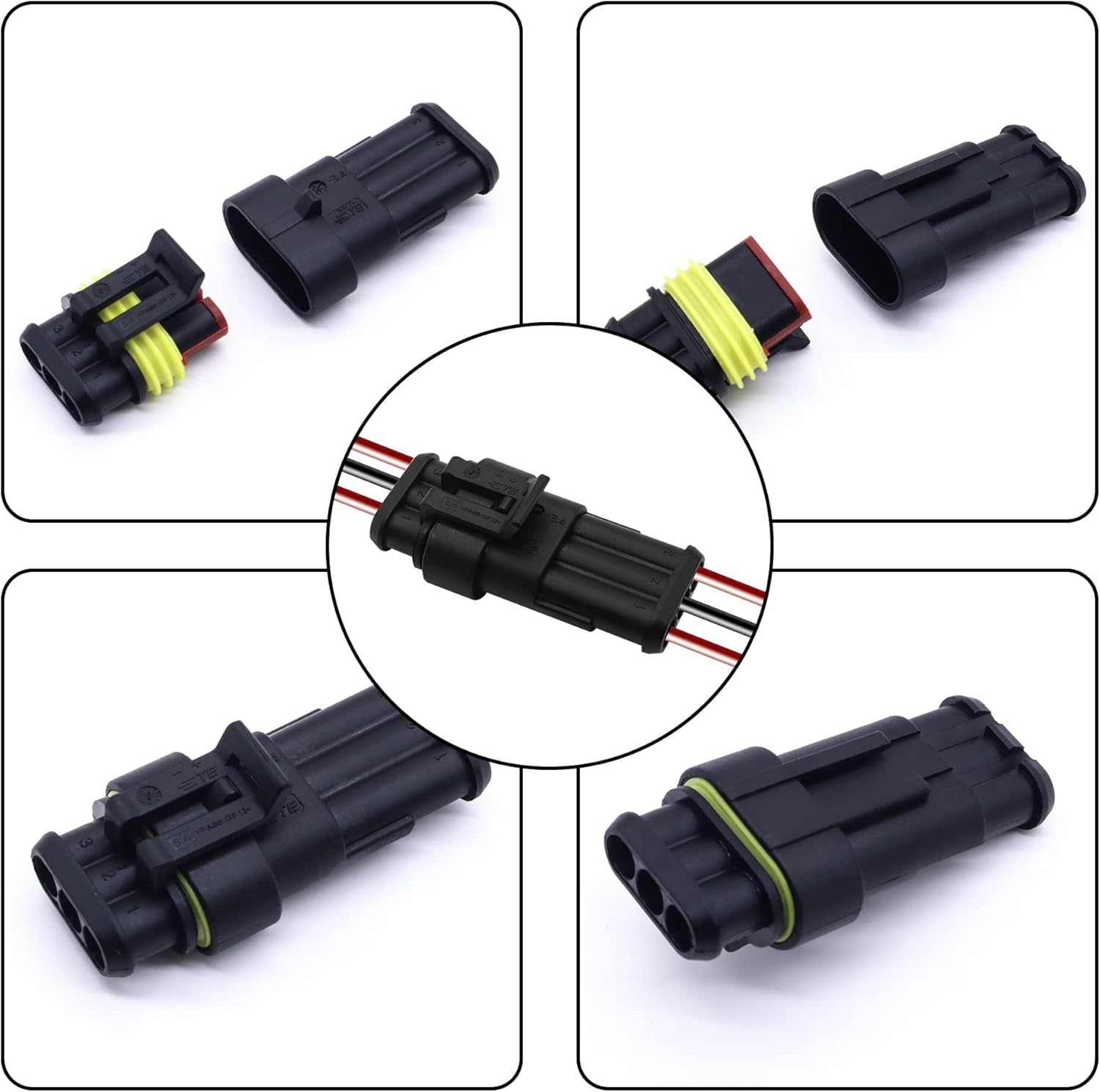 HISports Car Electrical Wire Connector Terminals Waterproof 3Pin Way Terminal Wire Connector Plug Car Spark Plug Connectors with Box for Motorcycle Car Truck Boat Scooter Auto Marine