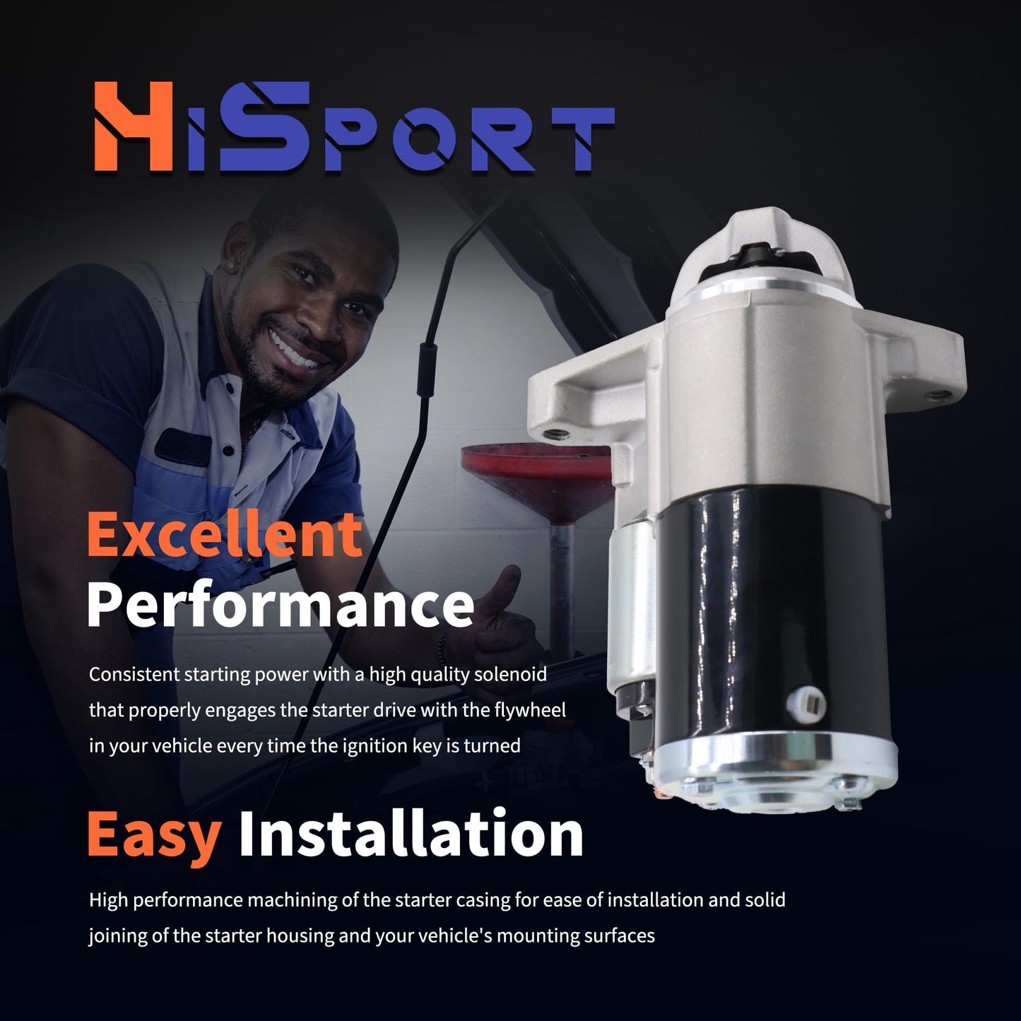 HiSport Starter Motor 12V 1.4KW 13 Teeth Clockwise 410-48224 M0T39571ZC Compatible with Ford F-150 Transit-150 Transit-250 Transit-350 Mustang Expedition & Lincoln Navigator SMT0423 19260N