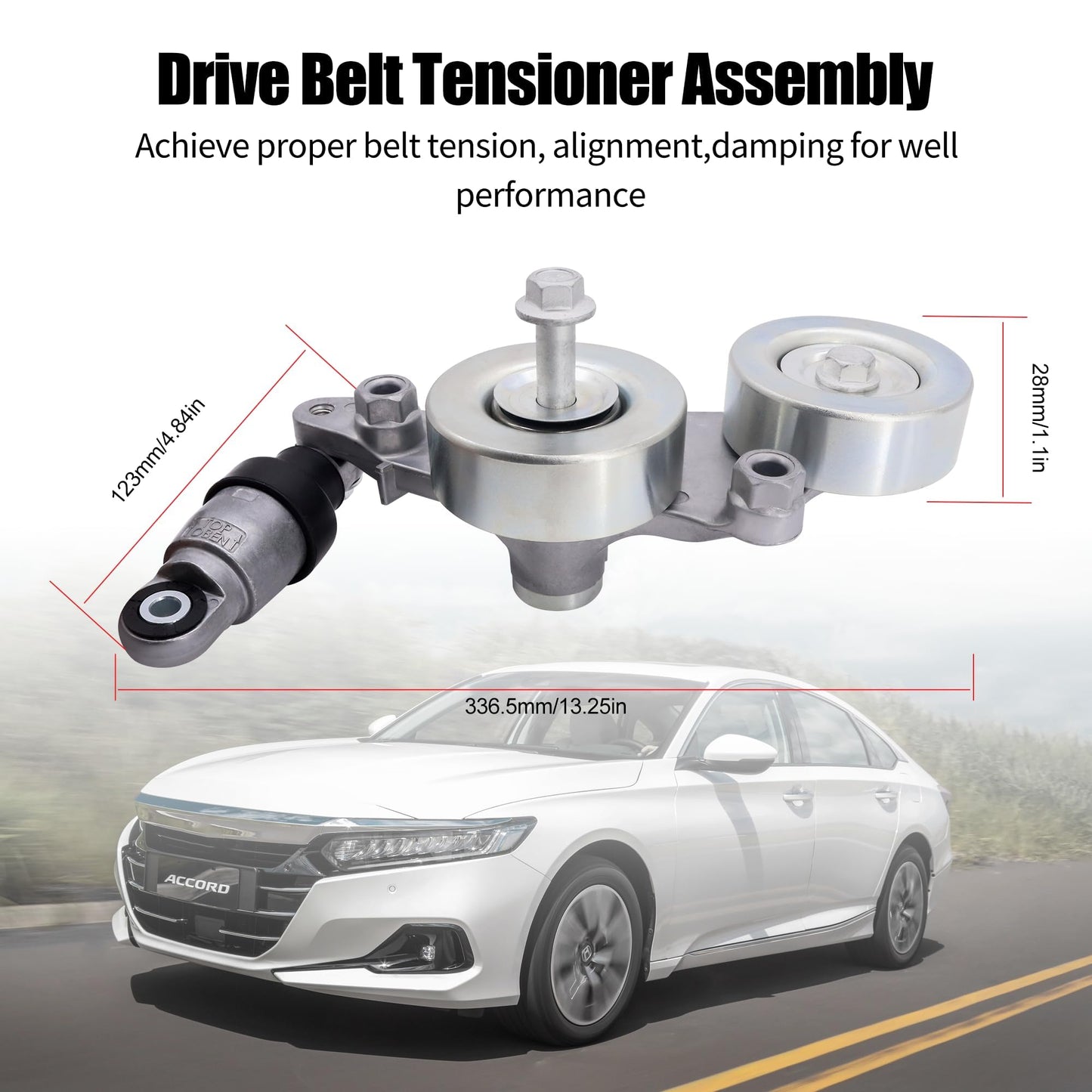 HiSport 39092 Drive Belt Tensioner Assembly with Pulley Compatible with Honda Odyssey 2005-2010, Pilot(06-08 FWD) 2006-2011 Accord Crosstour 2010, Accord 2008-2010, Only for V6