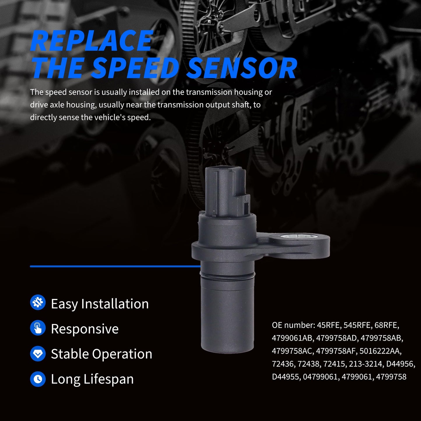 HiSport 45RFE 545RFE 68RFE Automatic Transmission Input Output Speed Sensor 3PCS 1999-Up Pressure Transducer Sensor Compatible with Dodge Jeep Grand Cherokee RAM 1500 2500 Pickup 04799758AD 4799061AB