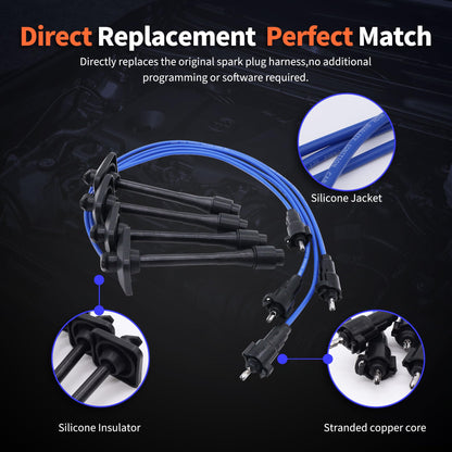 HiSport Ignition Spark Plug Wire Set Replacement for Toyota Camry Solara Rav4 2.2L 1997-2001 Replace RC-TE58 90919-22400