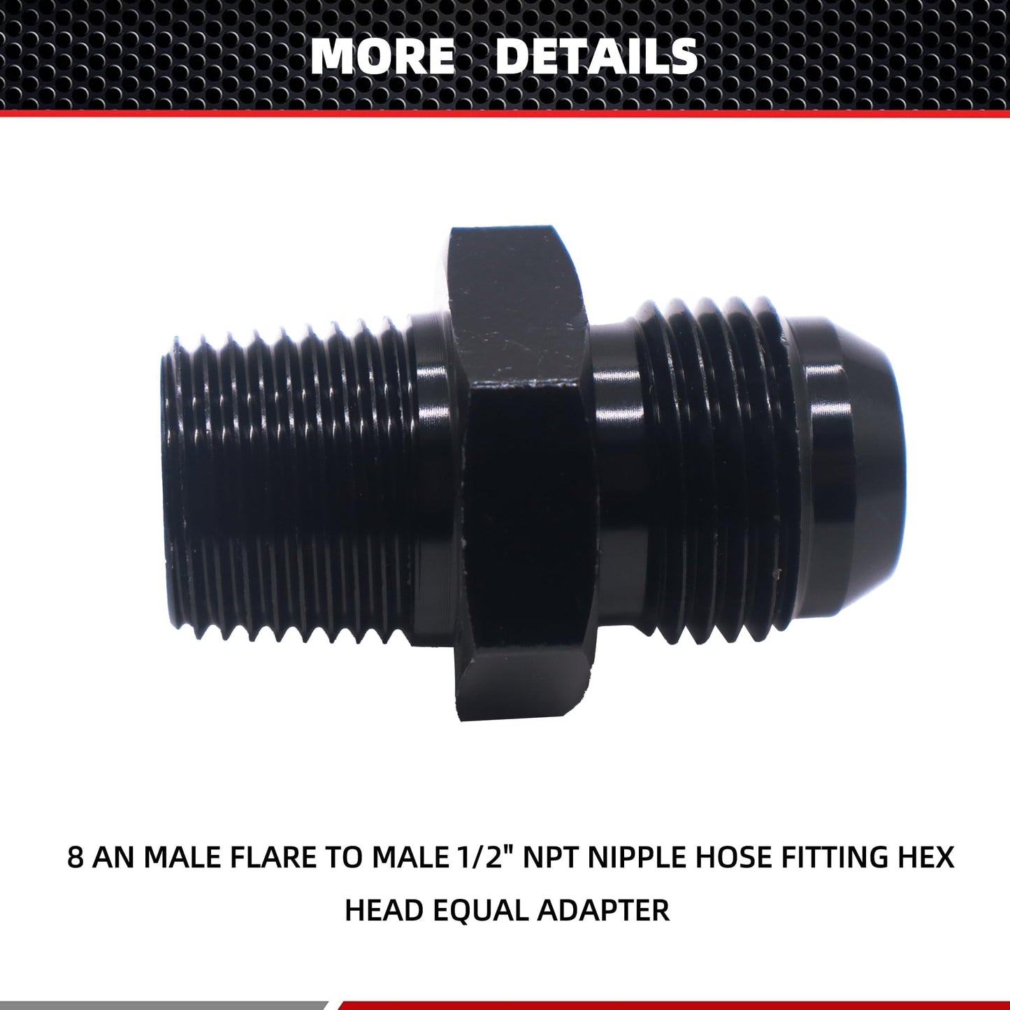 HiSport 8AN to 1/2 NPT Male Hose Fitting Adapter, Universal Aluminum Flare Male 8AN to 1/2'' NPT Union Fuel Oil Line Pipe Connector Black Anodized