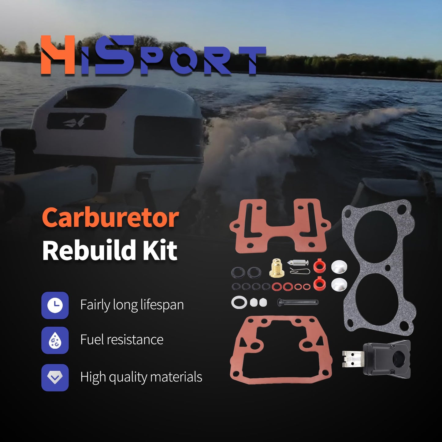 HiSport 0439076 Carburetor Carb Rebuild Kits with Float Compatible With Johnson Evinrude Outboard Engine Carb Repair Parts V4 V6 65-235 HP Sierra 18-7046 390055 392550 398526 434888 435443 439076